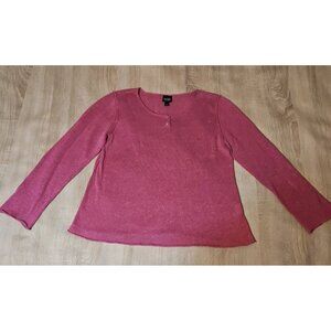 Eileen Fisher Petite Size PL Purple Linen Henley Shirt Sweater Pullover
